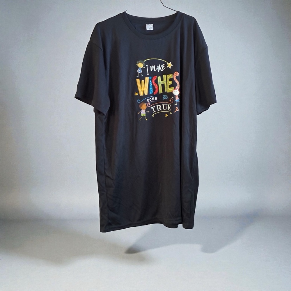 Black Graphic Tee with Colorful Wish Design